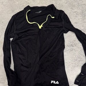 FILA Black Long-Sleeve Pullover with Neon Yellow Zip Trim